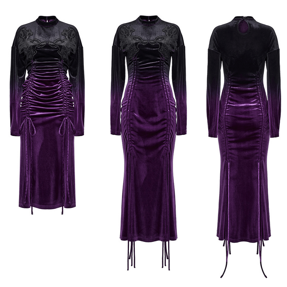 US SALE of Velvet Gothic Gradient Dress with Adjustable Drawstring - image 3
