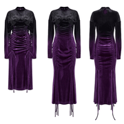 Velvet Gothic Gradient Dress with Adjustable Drawstring - image 3