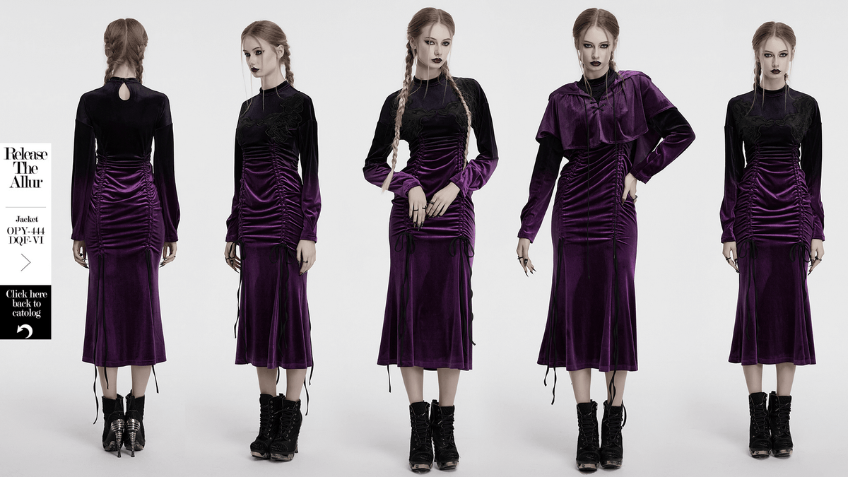 US SALE of Velvet Gothic Gradient Dress with Adjustable Drawstring - image 14