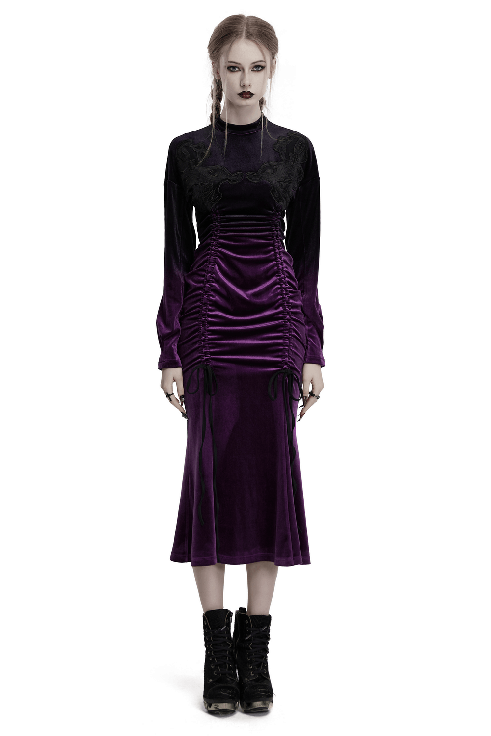 Velvet Gothic Gradient Dress with Adjustable Drawstring - image 1
