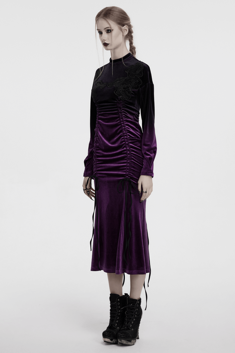 Velvet Gothic Gradient Dress with Adjustable Drawstring - image 12