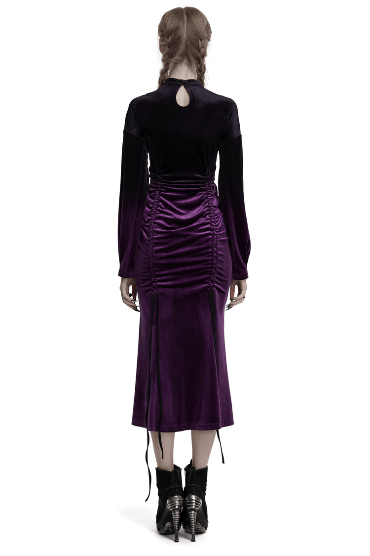 Velvet Gothic Gradient Dress with Adjustable Drawstring - image 2