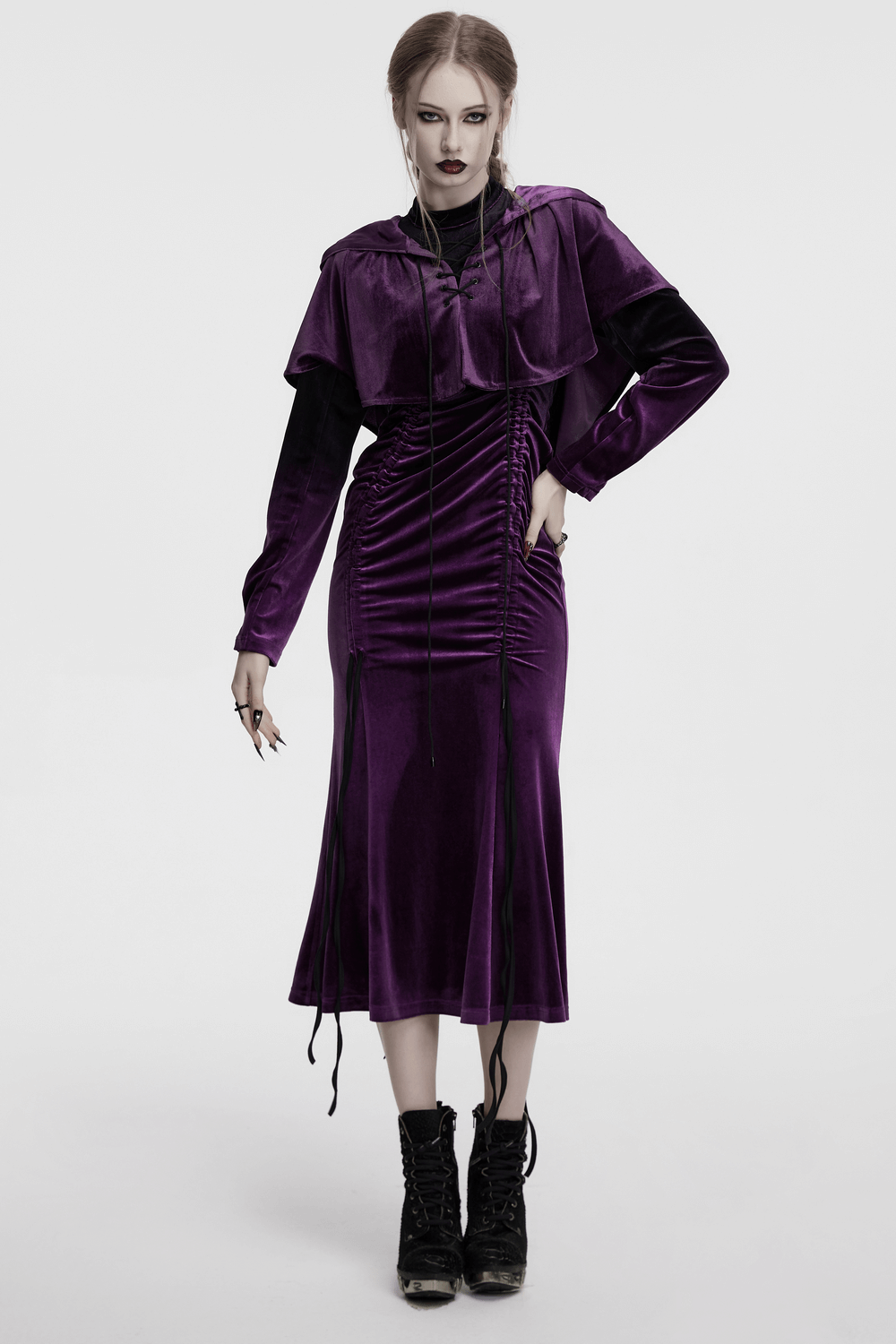 US SALE of Velvet Gothic Gradient Dress with Adjustable Drawstring - image 12