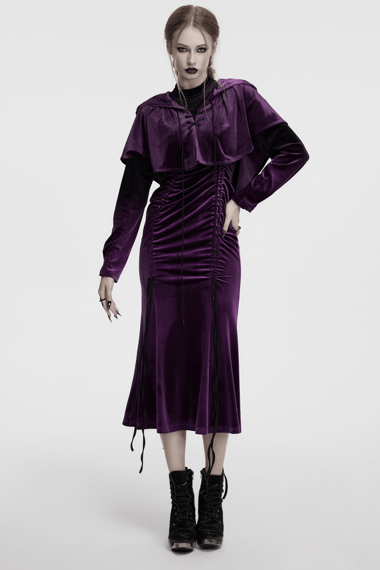 US SALE of Velvet Gothic Gradient Dress with Adjustable Drawstring - image 12