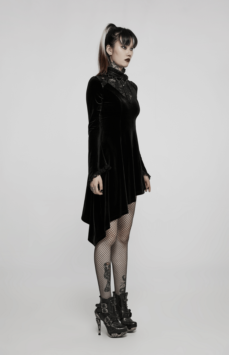 Velvet Gothic Lace-Trim Asymmetrical Dress - image 12