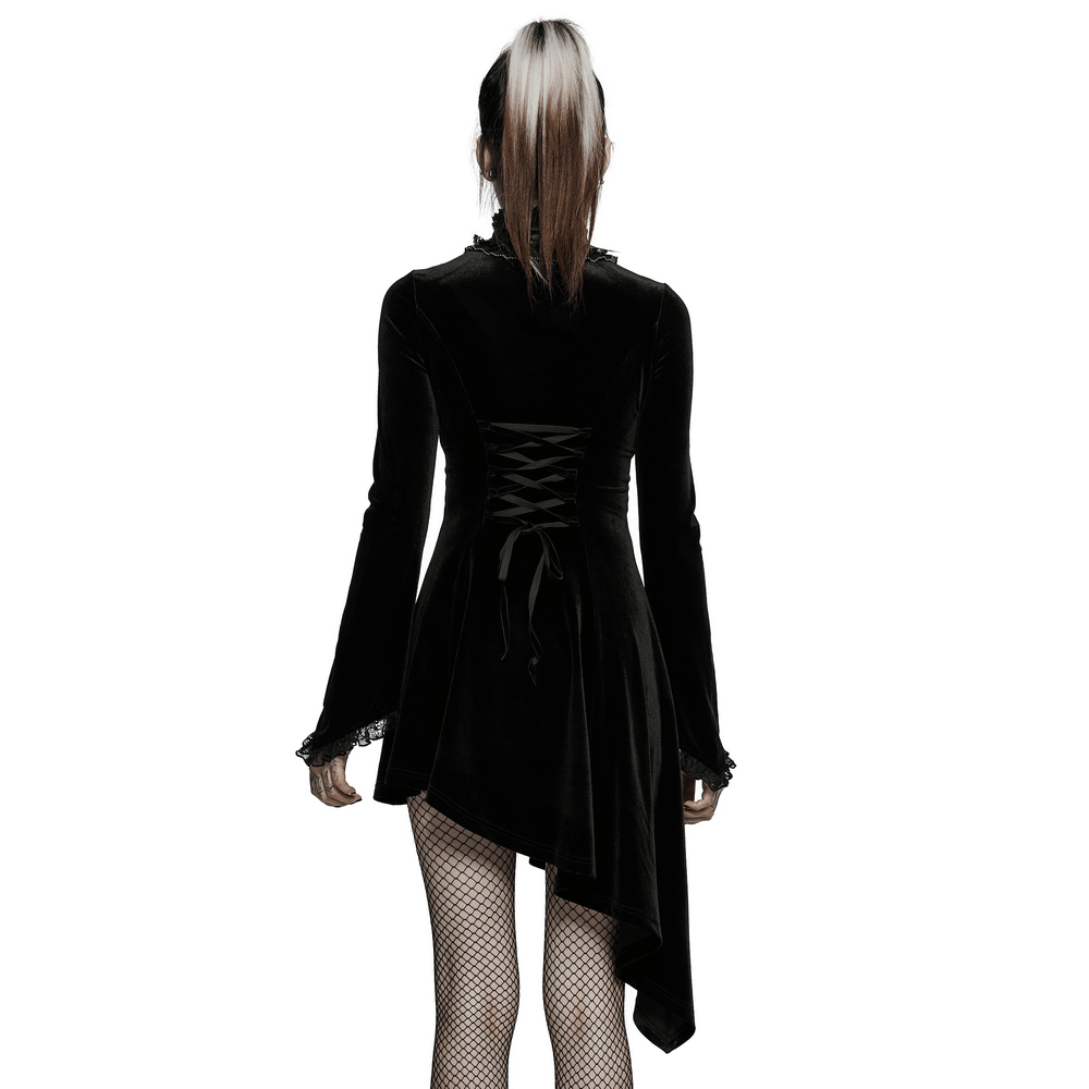 Velvet Gothic Lace-Trim Asymmetrical Dress - image 2