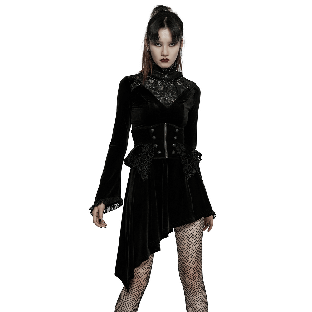 Velvet Gothic Lace-Trim Asymmetrical Dress - image 1