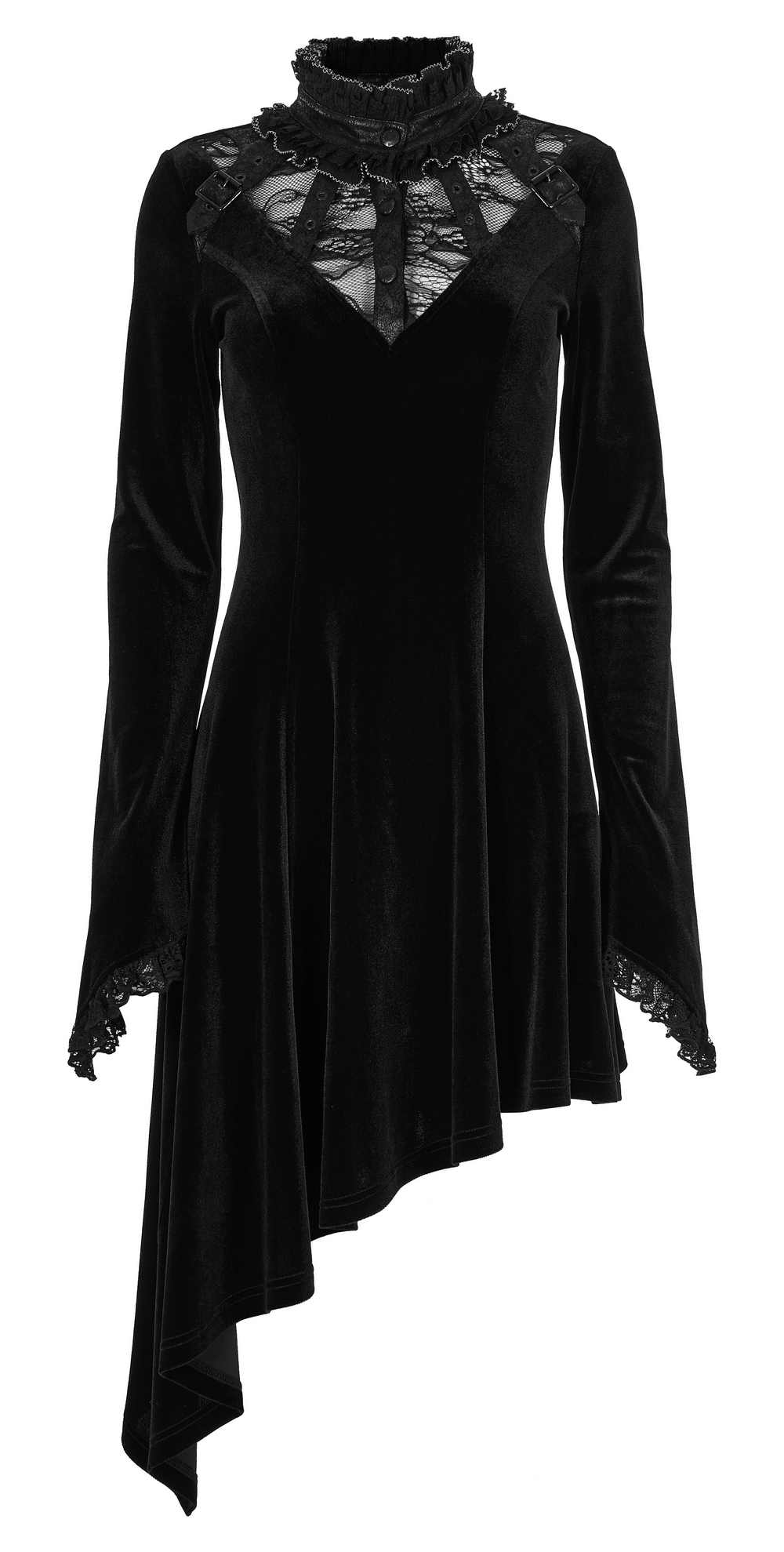 Velvet Gothic Lace-Trim Asymmetrical Dress - image 4