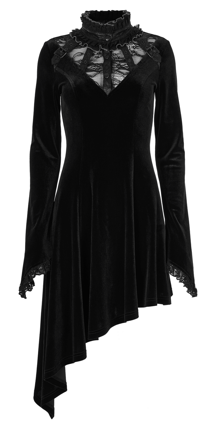 Velvet Gothic Lace-Trim Asymmetrical Dress - image 4
