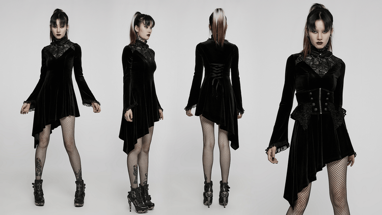 Velvet Gothic Lace-Trim Asymmetrical Dress - image 13