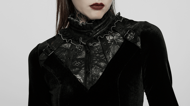 Velvet Gothic Lace-Trim Asymmetrical Dress - image 11