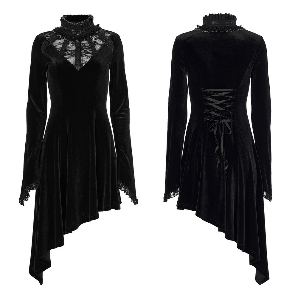 Velvet Gothic Lace-Trim Asymmetrical Dress - image 3