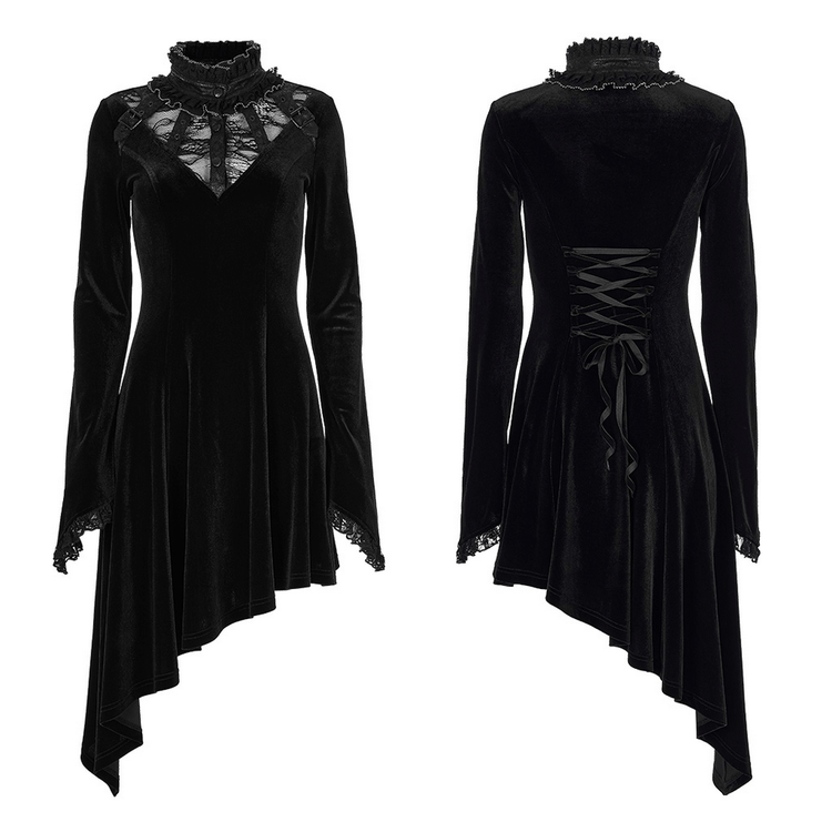 Velvet Gothic Lace-Trim Asymmetrical Dress - image 3