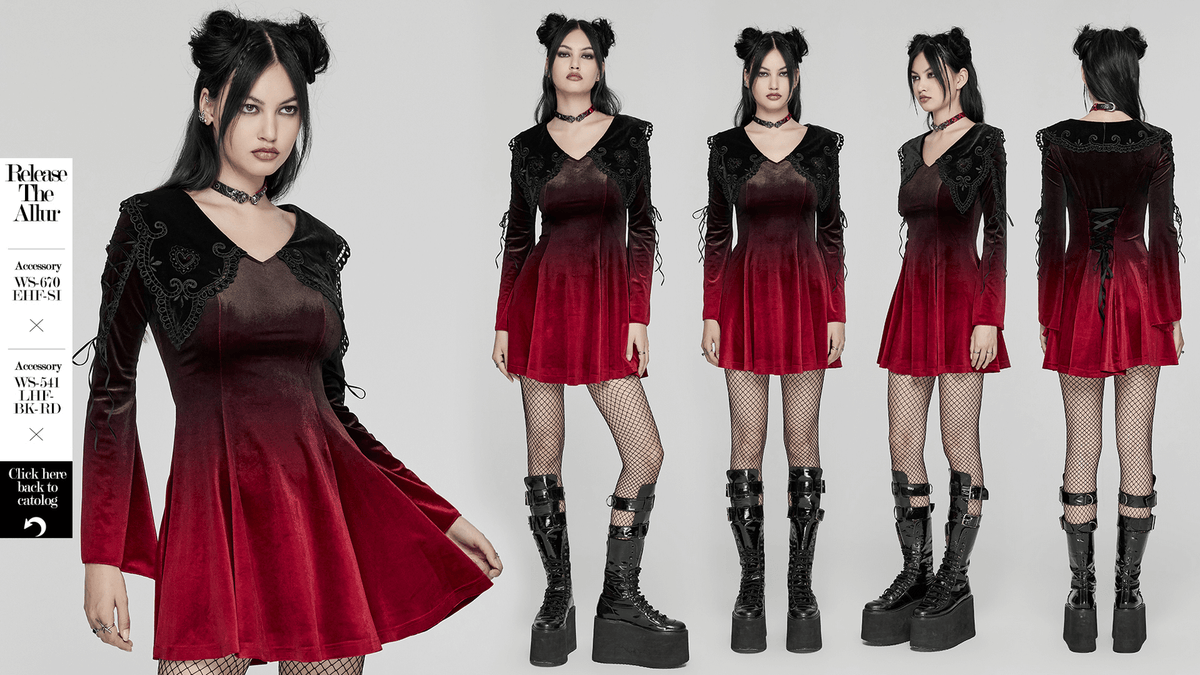 Velvet Gradient Gothic Dress with Lace and Flared Sleeves - image 16