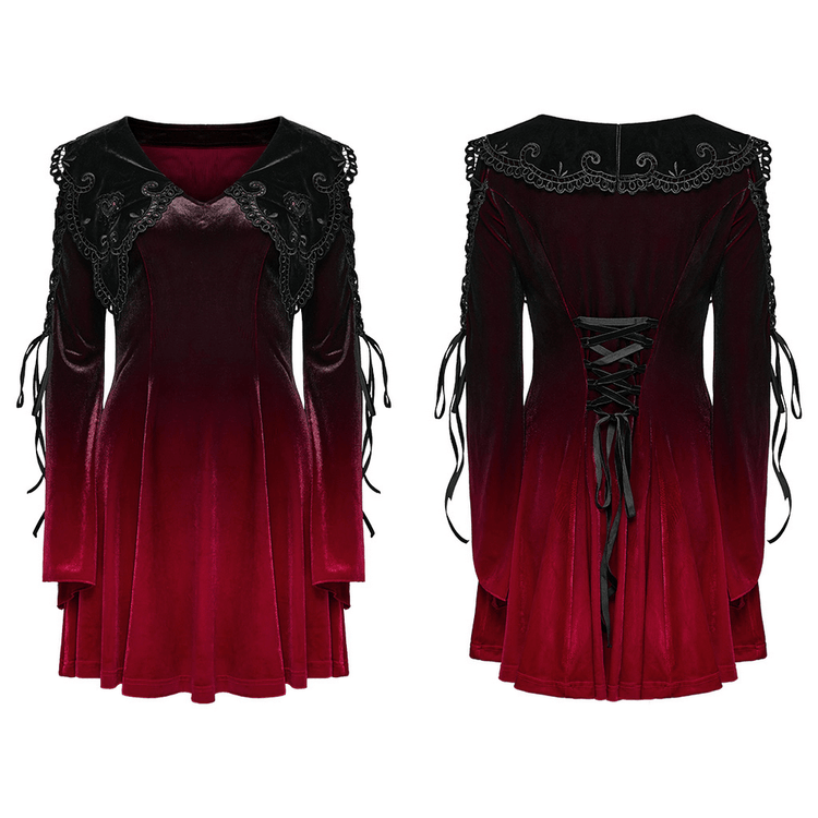 Velvet Gradient Gothic Dress with Lace and Flared Sleeves - image 3
