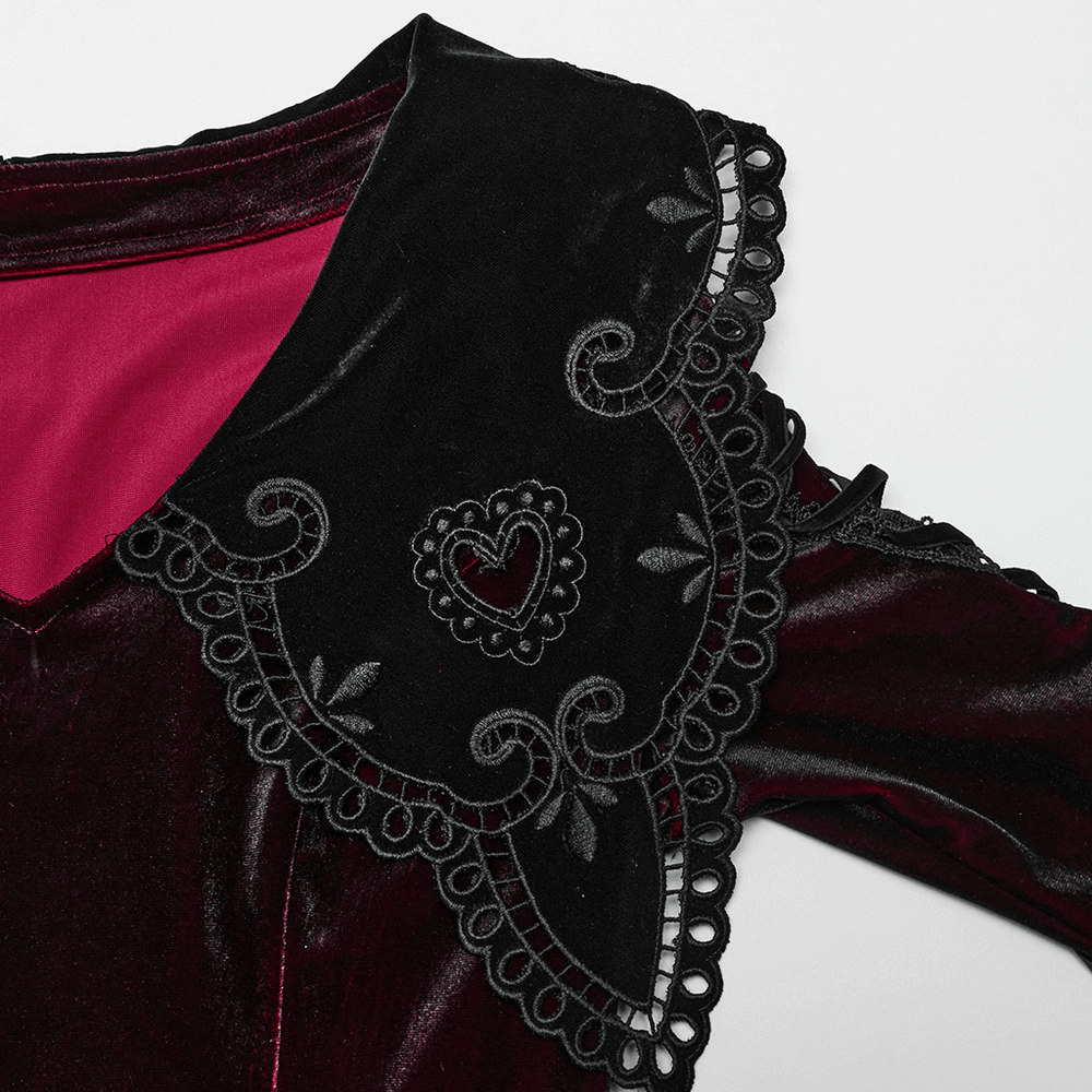 Velvet Gradient Gothic Dress with Lace and Flared Sleeves - image 7