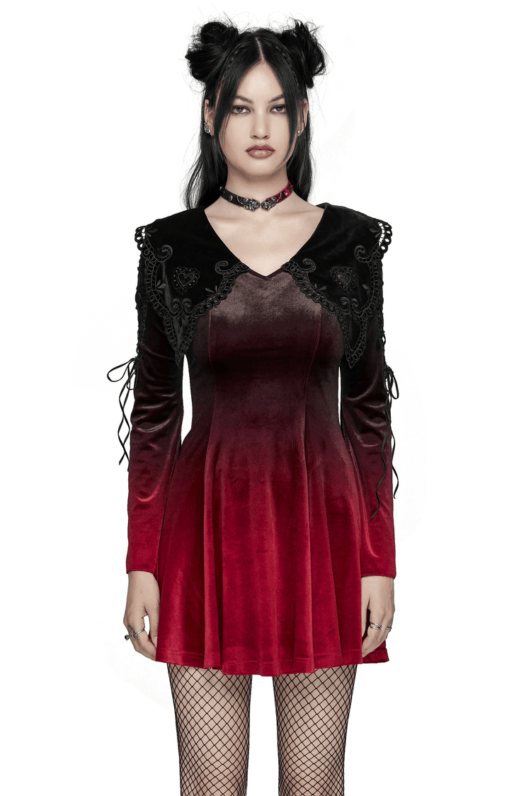 Velvet Gradient Gothic Dress with Lace and Flared Sleeves - image 1