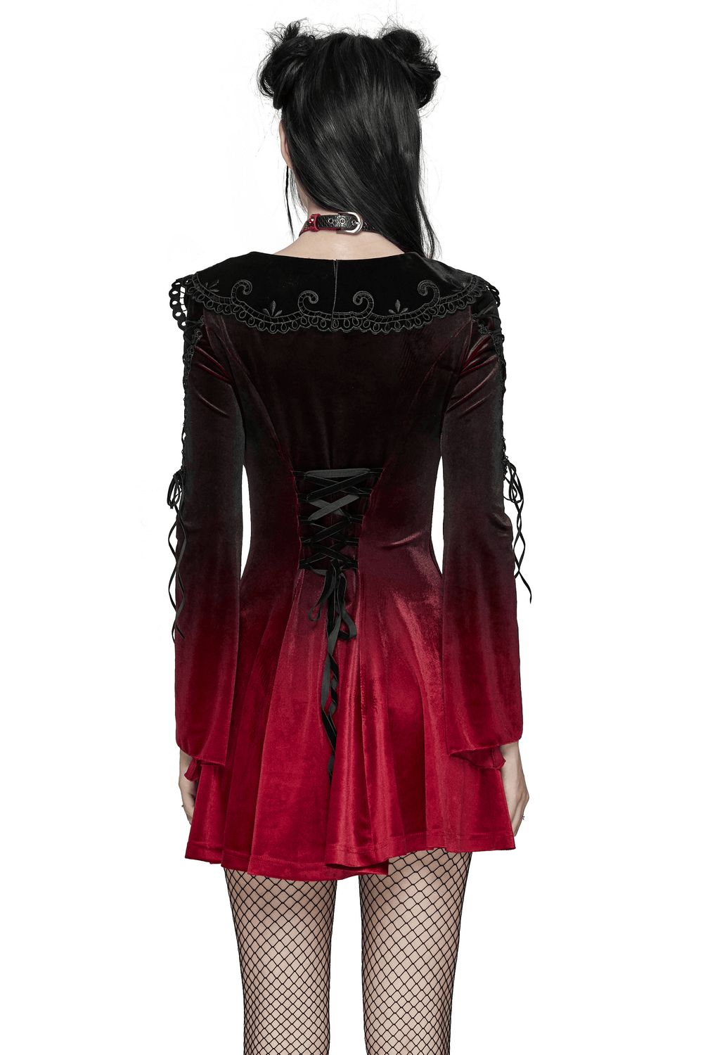 Velvet Gradient Gothic Dress with Lace and Flared Sleeves - image 2