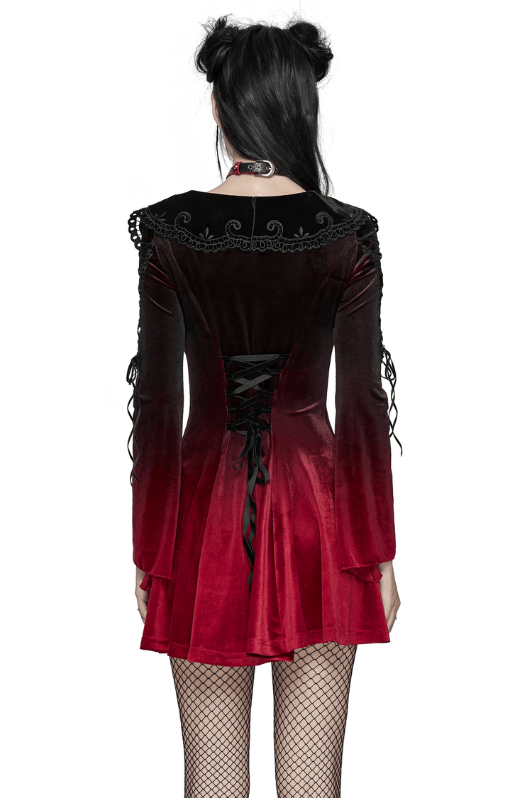 Velvet Gradient Gothic Dress with Lace and Flared Sleeves - image 2
