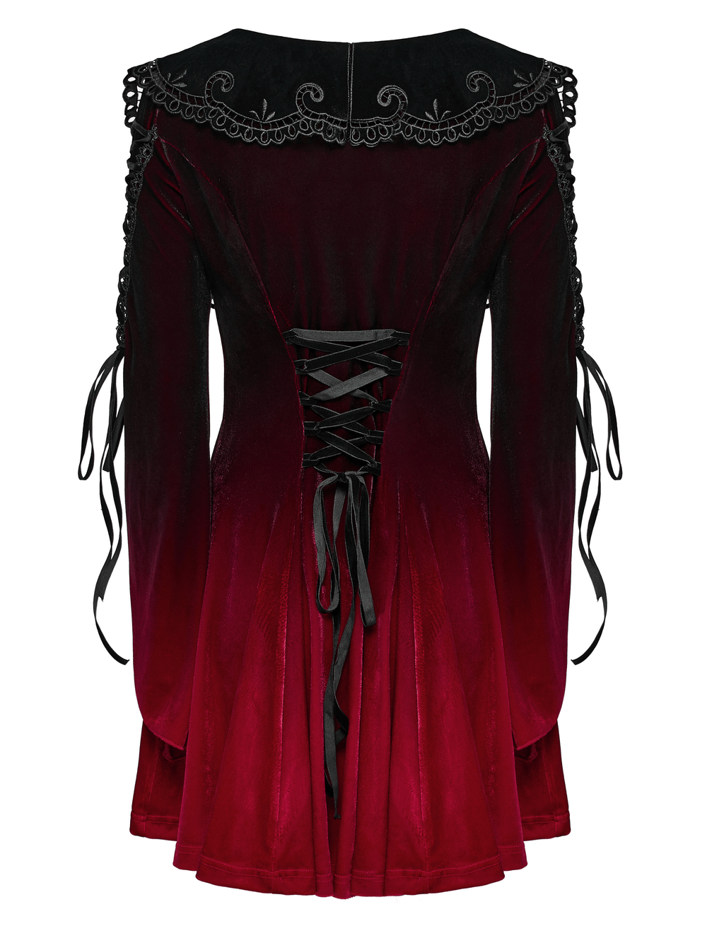 Velvet Gradient Gothic Dress with Lace and Flared Sleeves - image 6