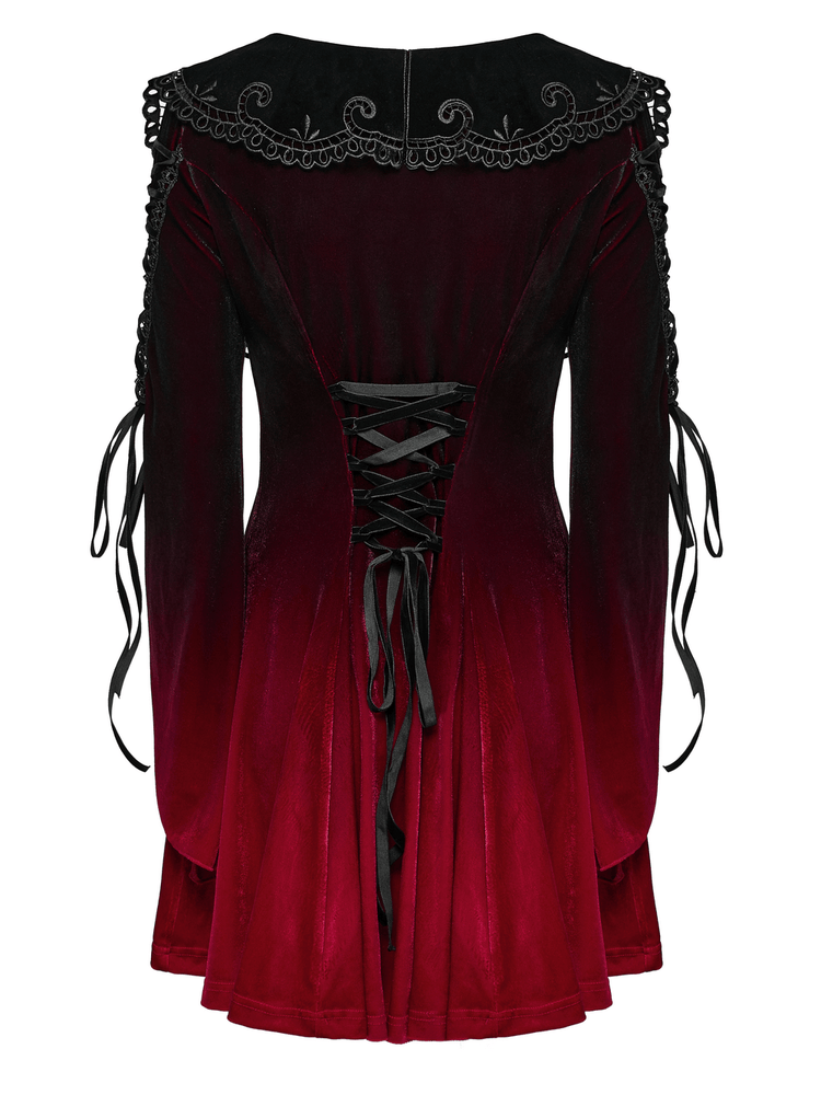 Velvet Gradient Gothic Dress with Lace and Flared Sleeves - image 6