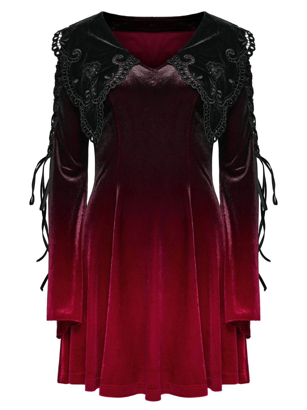 Velvet Gradient Gothic Dress with Lace and Flared Sleeves - image 4