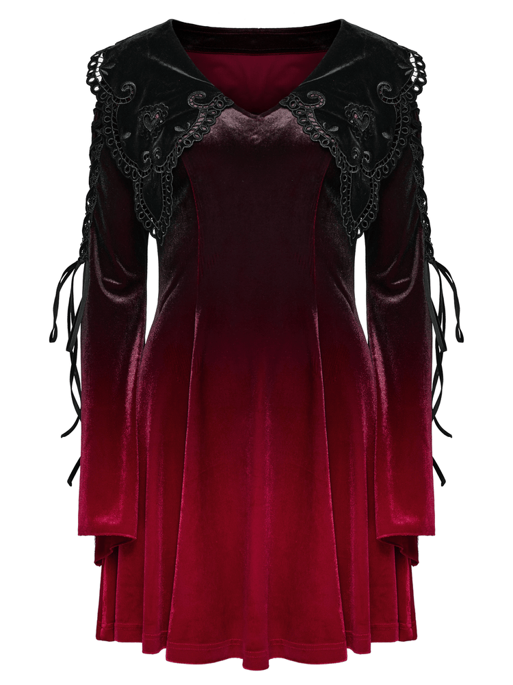 Velvet Gradient Gothic Dress with Lace and Flared Sleeves - image 4