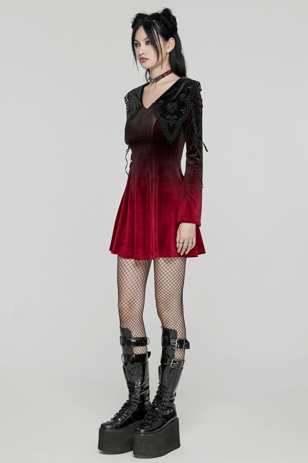 Velvet Gradient Gothic Dress with Lace and Flared Sleeves - image 14