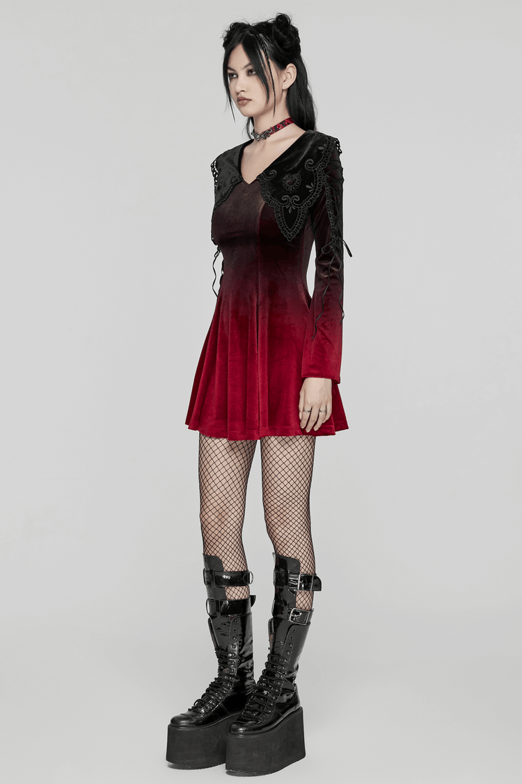 Velvet Gradient Gothic Dress with Lace and Flared Sleeves - image 14