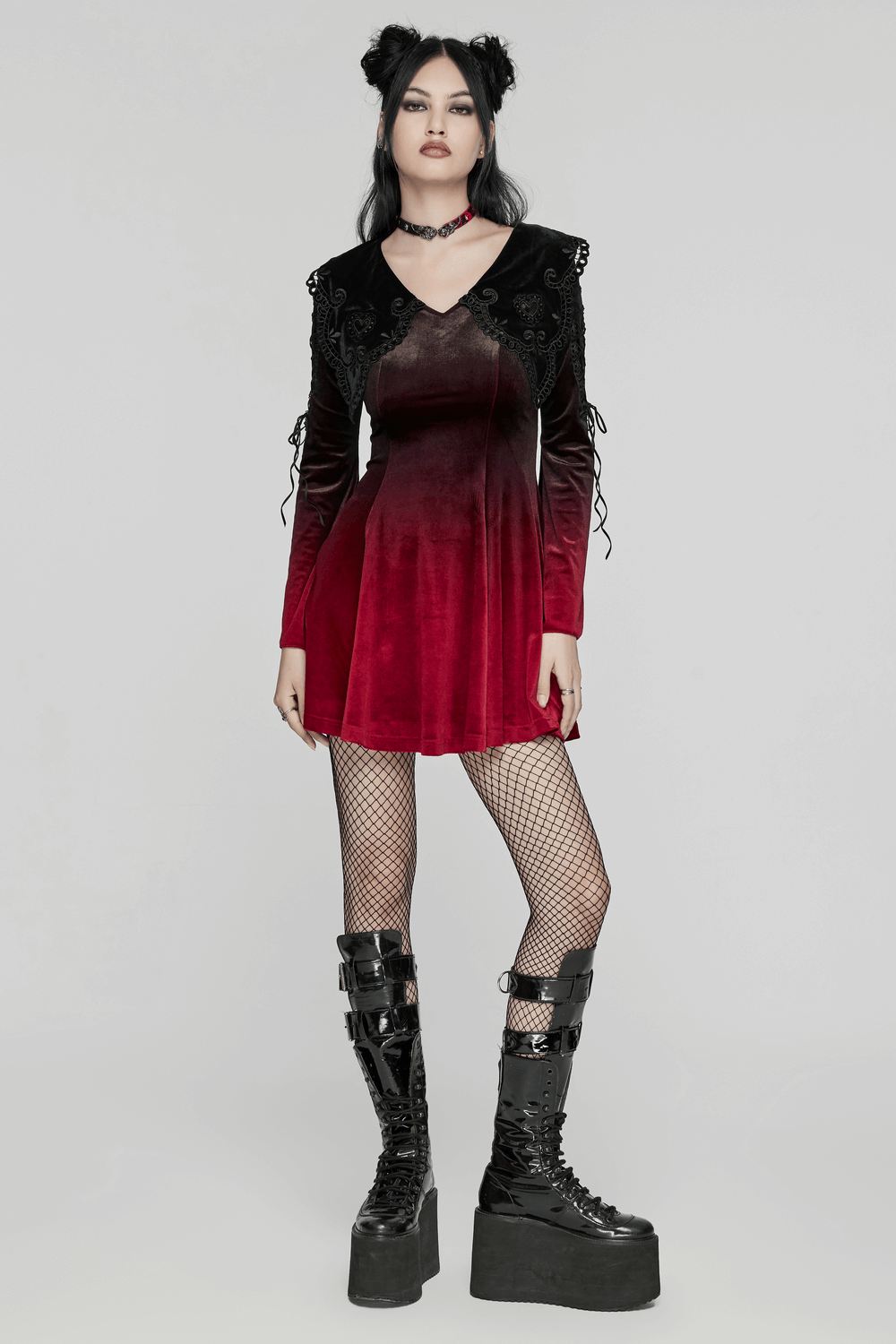Velvet Gradient Gothic Dress with Lace and Flared Sleeves - image 13