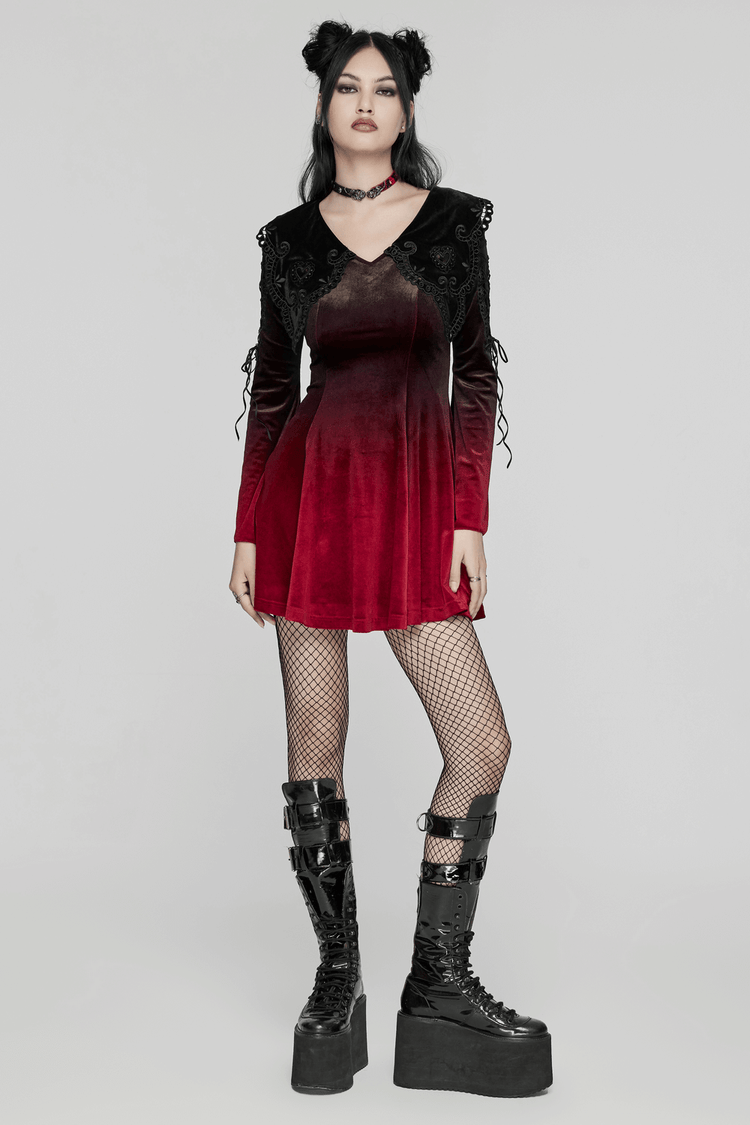 Velvet Gradient Gothic Dress with Lace and Flared Sleeves - image 13