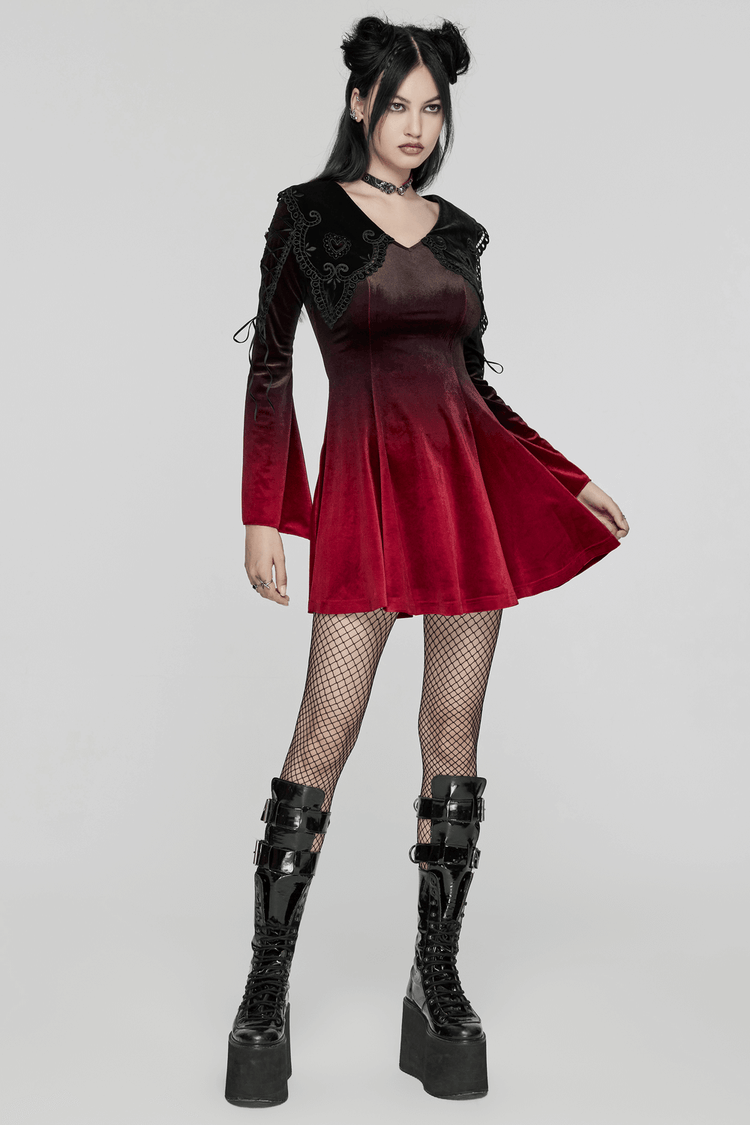 Velvet Gradient Gothic Dress with Lace and Flared Sleeves - image 15