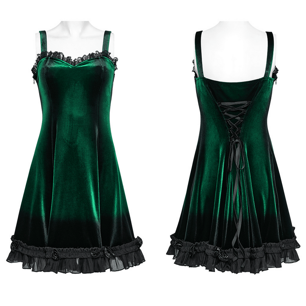 Velvet Gradient Printed Dress with Lace and Ruffle Details - image 3
