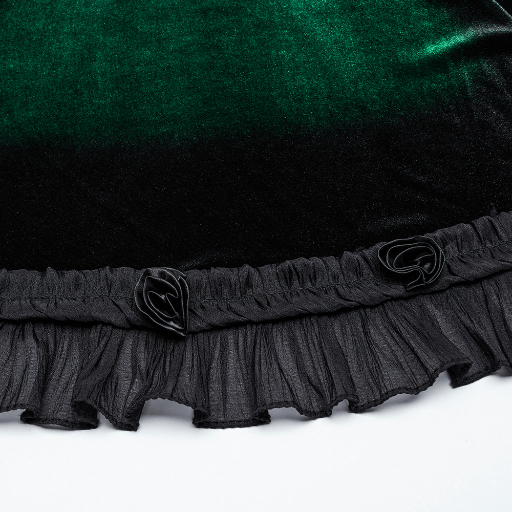 Velvet Gradient Printed Dress with Lace and Ruffle Details - image 9