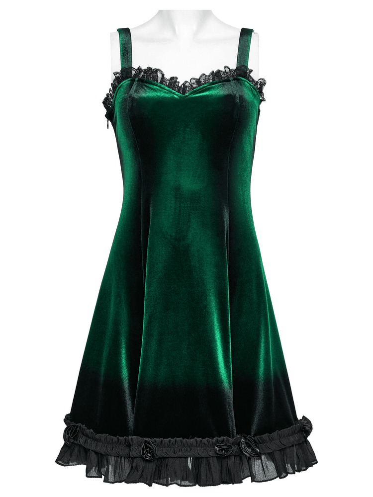 Velvet Gradient Printed Dress with Lace and Ruffle Details - image 4