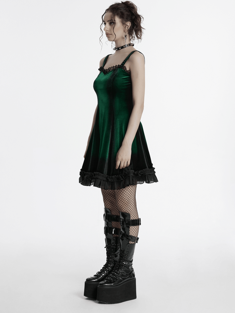 Velvet Gradient Printed Dress with Lace and Ruffle Details - image 12