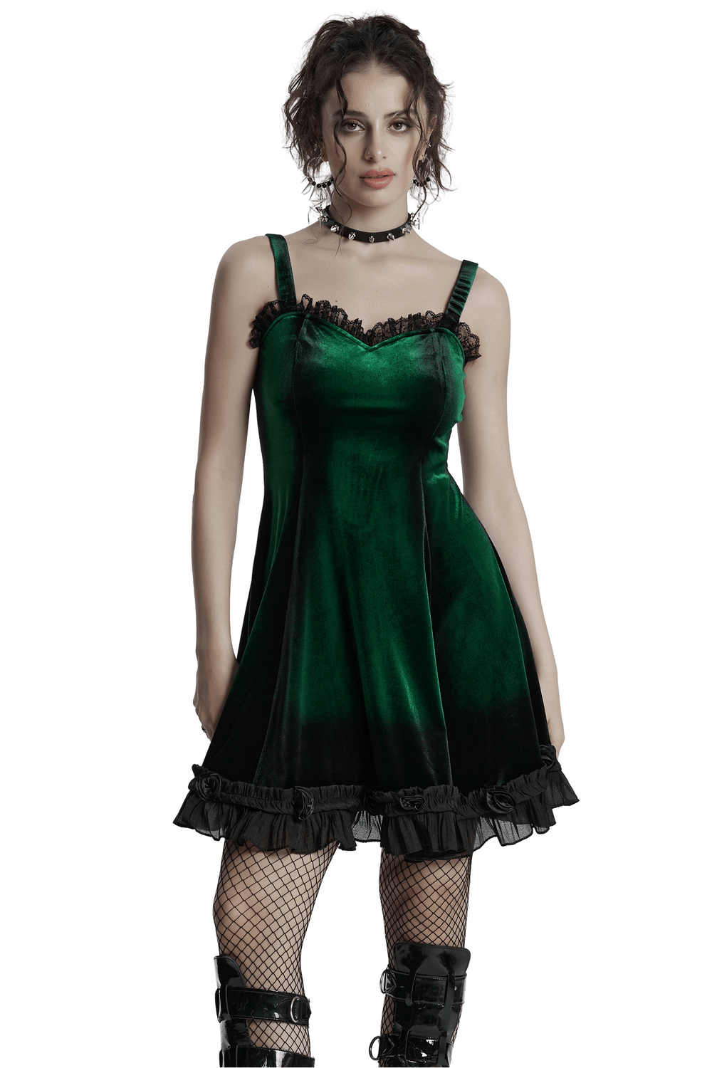 Velvet Gradient Printed Dress with Lace and Ruffle Details - image 1