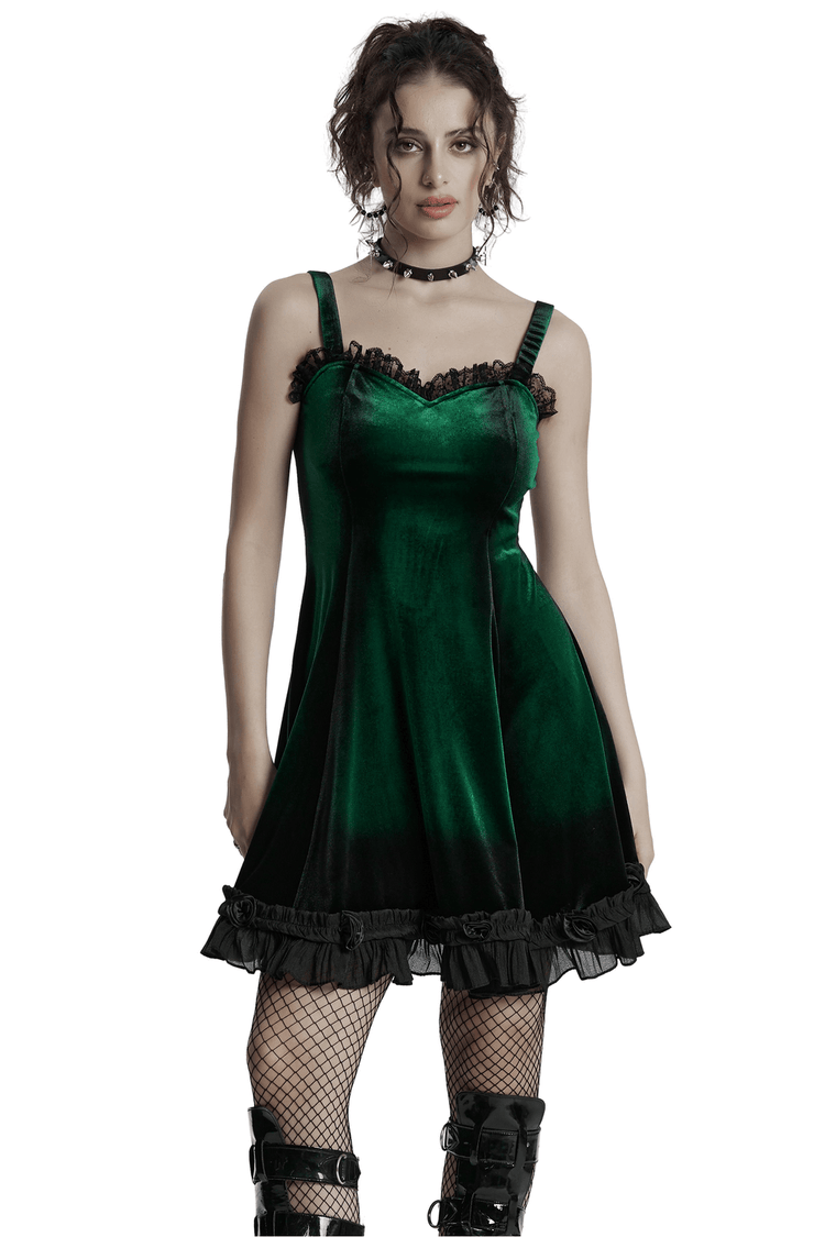 Velvet Gradient Printed Dress with Lace and Ruffle Details - image 1