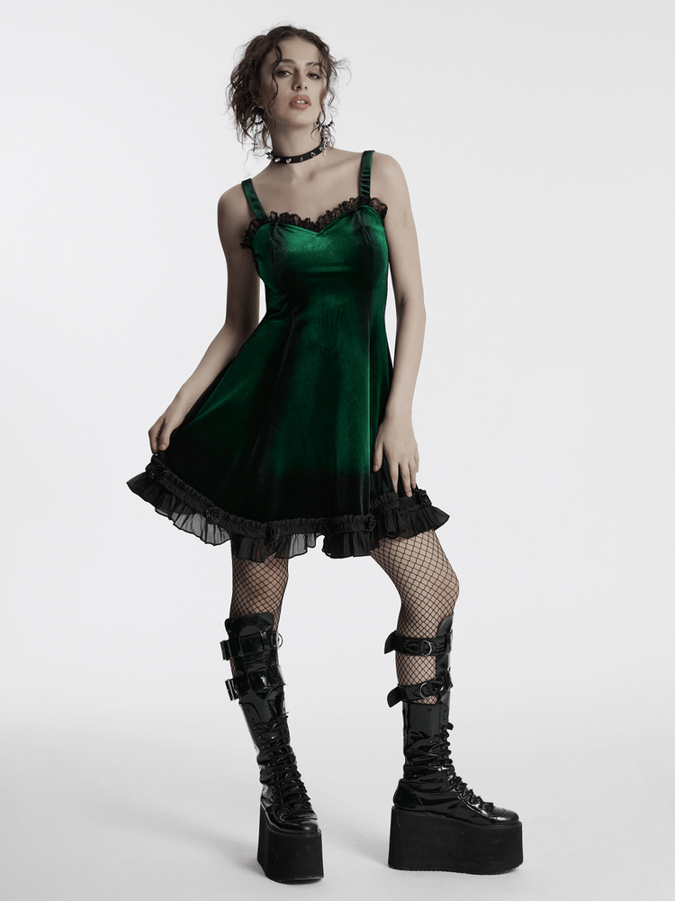 Velvet Gradient Printed Dress with Lace and Ruffle Details - image 13
