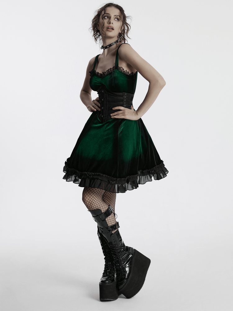 Velvet Gradient Printed Dress with Lace and Ruffle Details - image 14