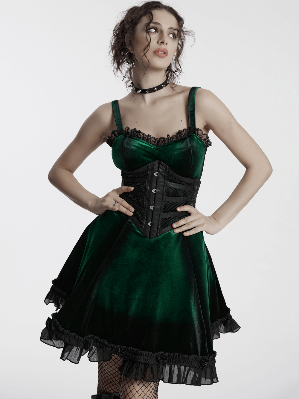 Velvet Gradient Printed Dress with Lace and Ruffle Details - image 11