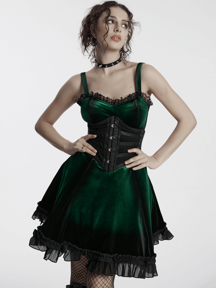 Velvet Gradient Printed Dress with Lace and Ruffle Details - image 11