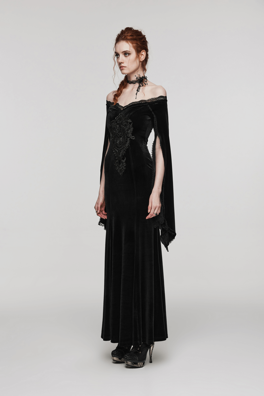 Velvet Lace Goth Dress with Decal and Split Sleeves - image 11