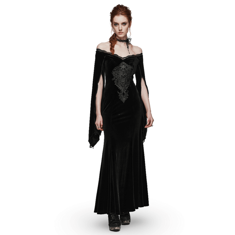 Velvet Lace Goth Dress with Decal and Split Sleeves - image 1