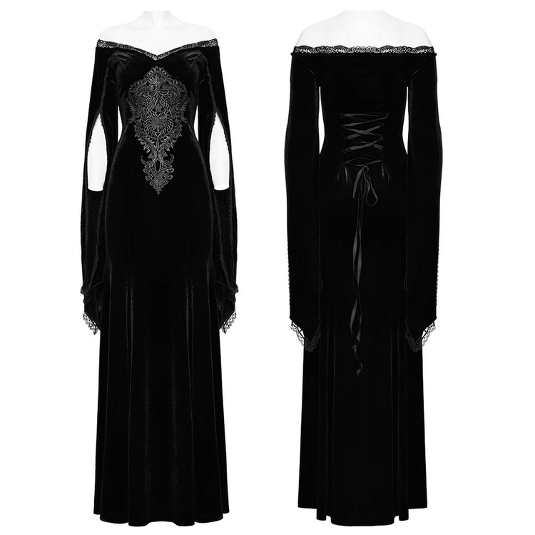 Velvet Lace Goth Dress with Decal and Split Sleeves - image 3