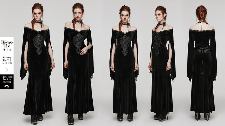 Velvet Lace Goth Dress with Decal and Split Sleeves - image 12