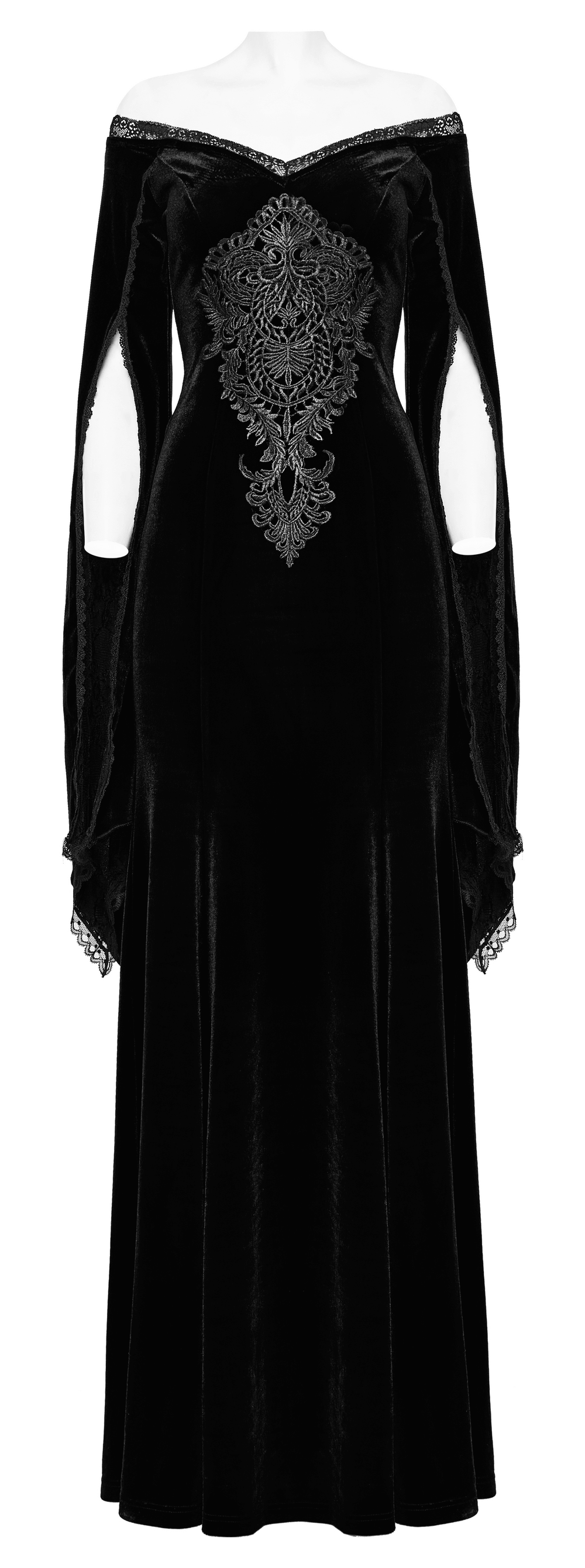 Velvet Lace Goth Dress with Decal and Split Sleeves - image 4