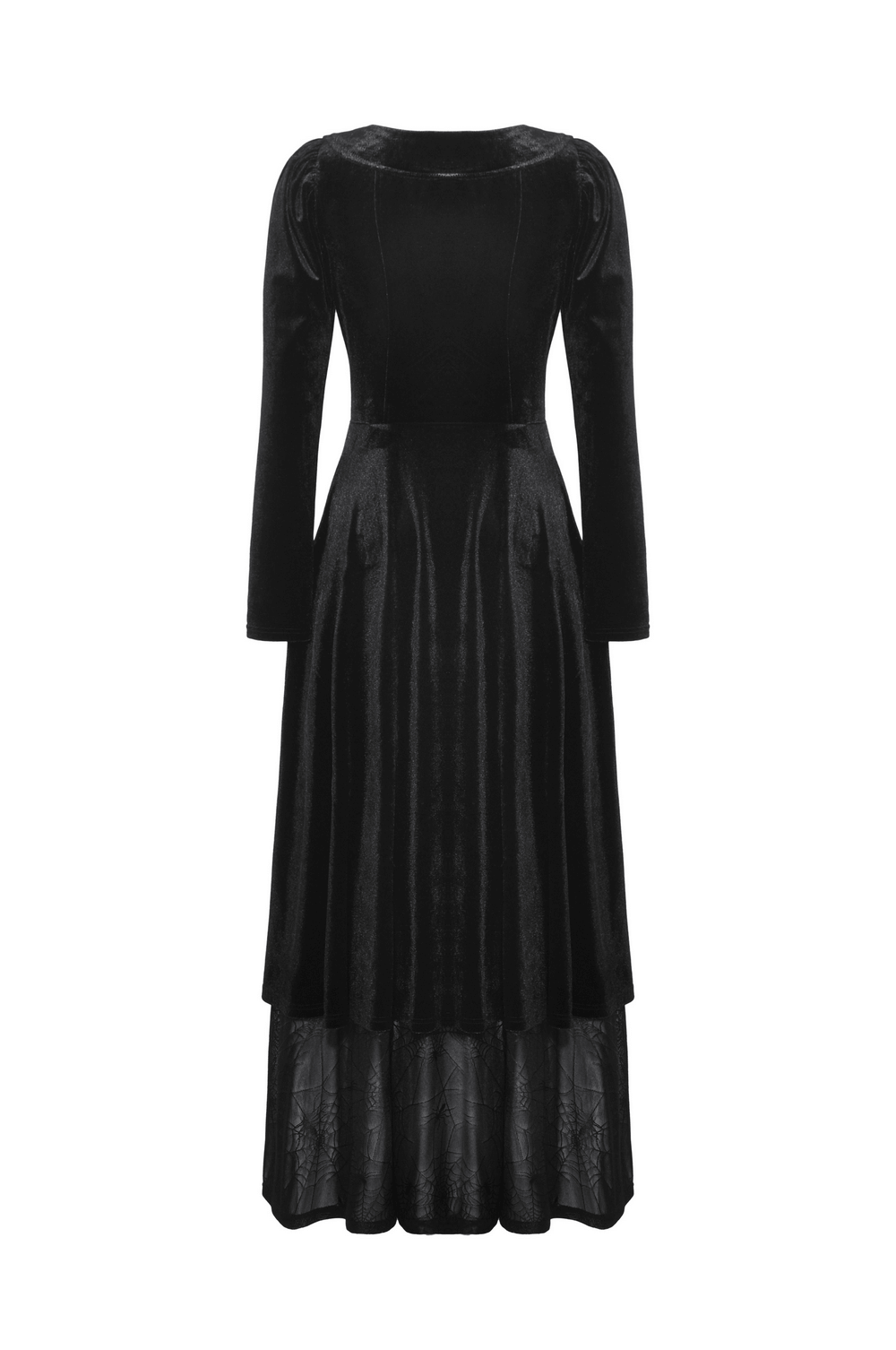 Velvet Lace-Up Gothic Dress with Mesh Panel Details - image 5