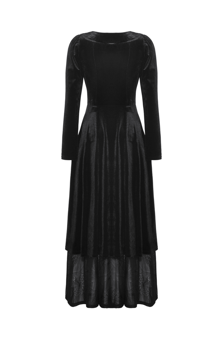 Velvet Lace-Up Gothic Dress with Mesh Panel Details - image 5