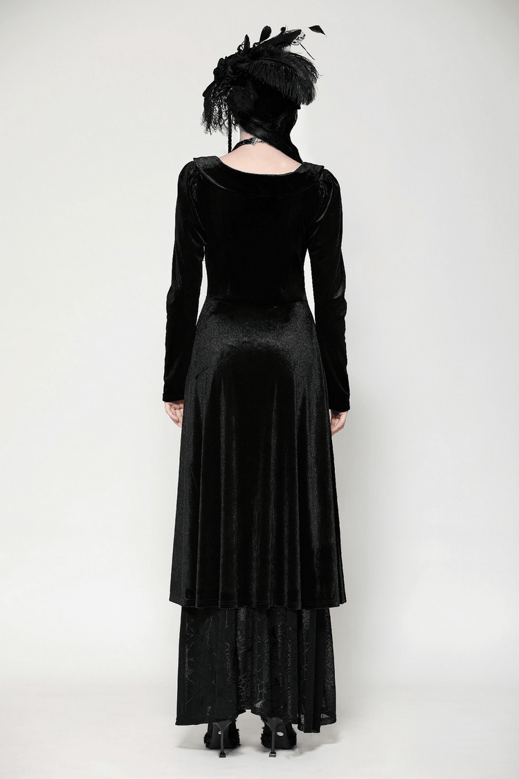 Velvet Lace-Up Gothic Dress with Mesh Panel Details - image 15